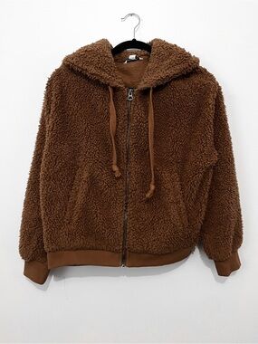 American Eagle Outfitters Brown Teddy Zip-Up Hoodie Jacket
